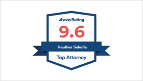 A badge that says avvo rating 9. 6 for heather sekella